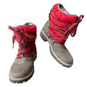 Timberland Genuine Suede Gray and Red‎ Quilted Winter Boots